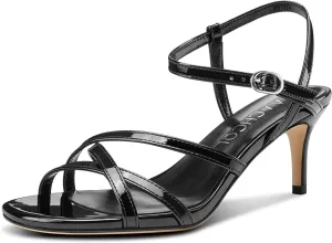 Aachcol Women's Mid Kitten Heels Strappy Heeled Sandals Open Round Toe Ankle Strap Prom Summer Dress Shoes 2.6 Inches Heels