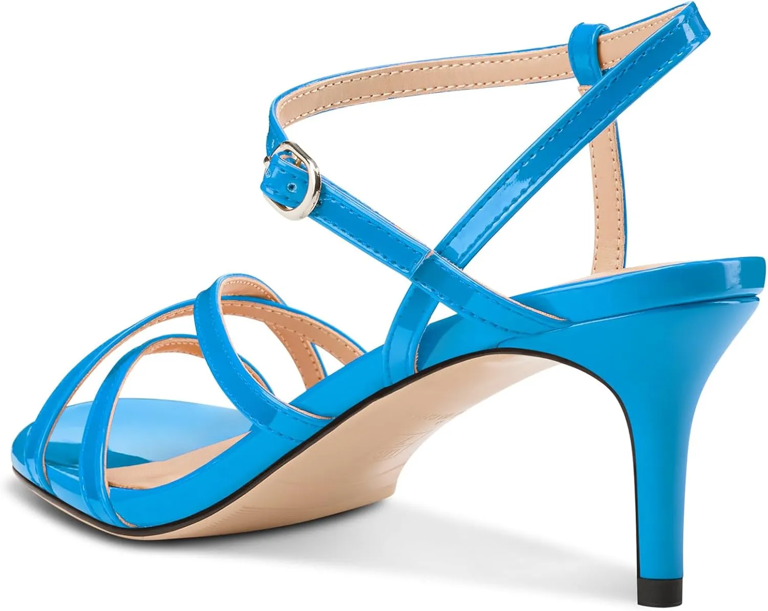 Aachcol Women's Mid Kitten Heels Strappy Heeled Sandals Open Round Toe Ankle Strap Prom Summer Dress Shoes 2.6 Inches Heels