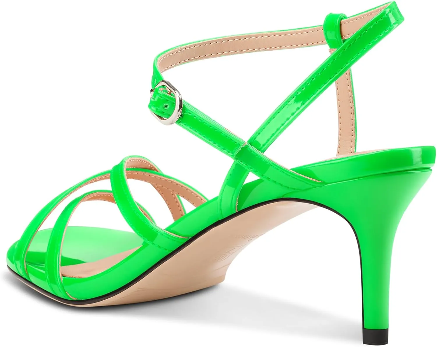 Aachcol Women's Mid Kitten Heels Strappy Heeled Sandals Open Round Toe Ankle Strap Prom Summer Dress Shoes 2.6 Inches Heels