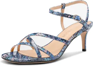 Aachcol Women's Mid Kitten Heels Strappy Heeled Sandals Open Round Toe Ankle Strap Prom Summer Dress Shoes 2.6 Inches Heels