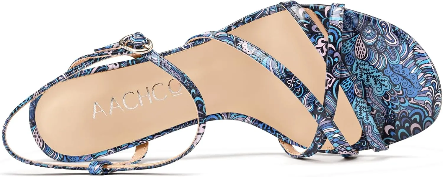 Aachcol Women's Mid Kitten Heels Strappy Heeled Sandals Open Round Toe Ankle Strap Prom Summer Dress Shoes 2.6 Inches Heels