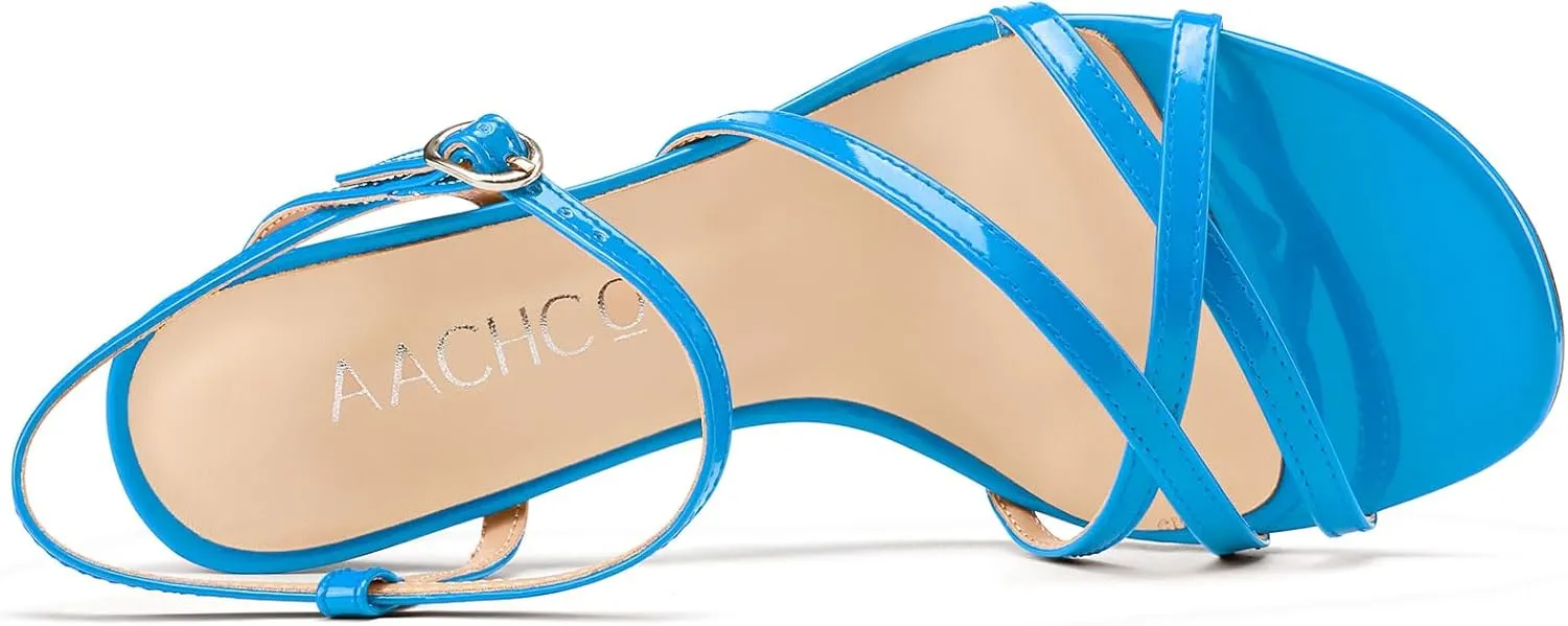 Aachcol Women's Mid Kitten Heels Strappy Heeled Sandals Open Round Toe Ankle Strap Prom Summer Dress Shoes 2.6 Inches Heels