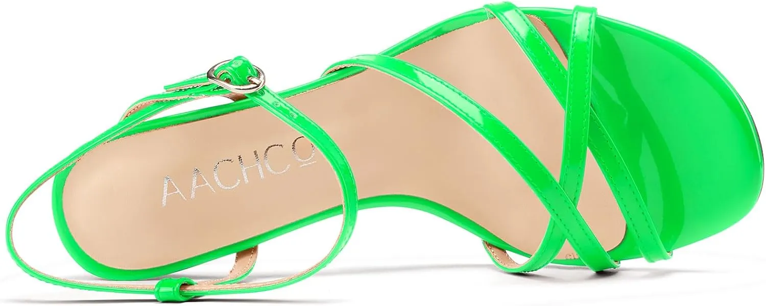 Aachcol Women's Mid Kitten Heels Strappy Heeled Sandals Open Round Toe Ankle Strap Prom Summer Dress Shoes 2.6 Inches Heels