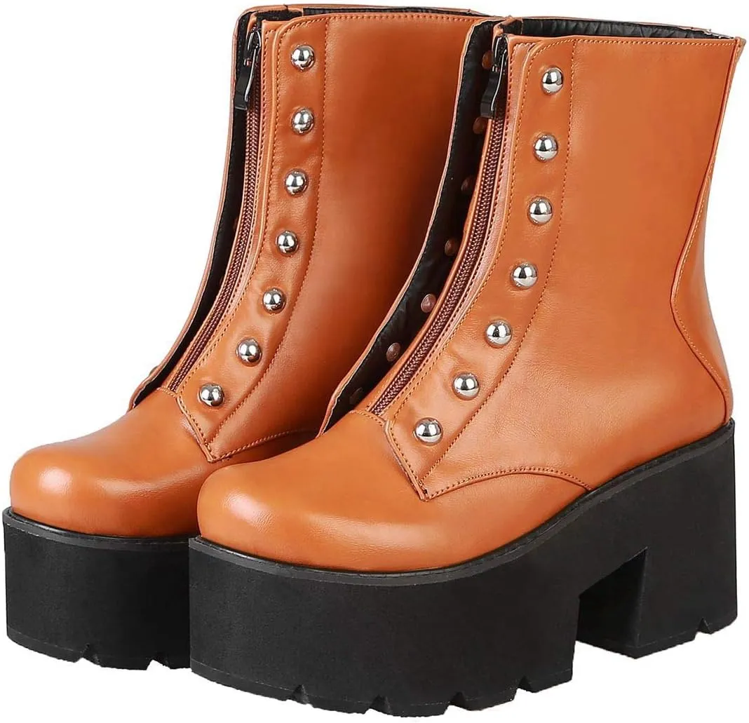 AIMODOR Women's Platform Ankle Boots Goth Punk Chunky Heel Booties With Zipper