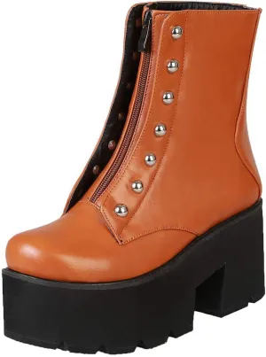 AIMODOR Women's Platform Ankle Boots Goth Punk Chunky Heel Booties With Zipper