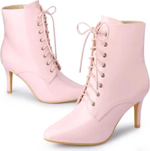 Allegra K Women's Lace Up Boots Pointed Toe Stiletto Heel Ankle Boots