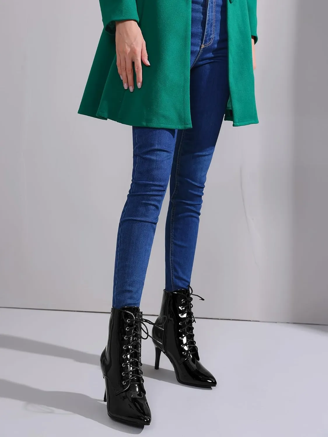 Allegra K Women's Lace Up Boots Pointed Toe Stiletto Heel Ankle Boots