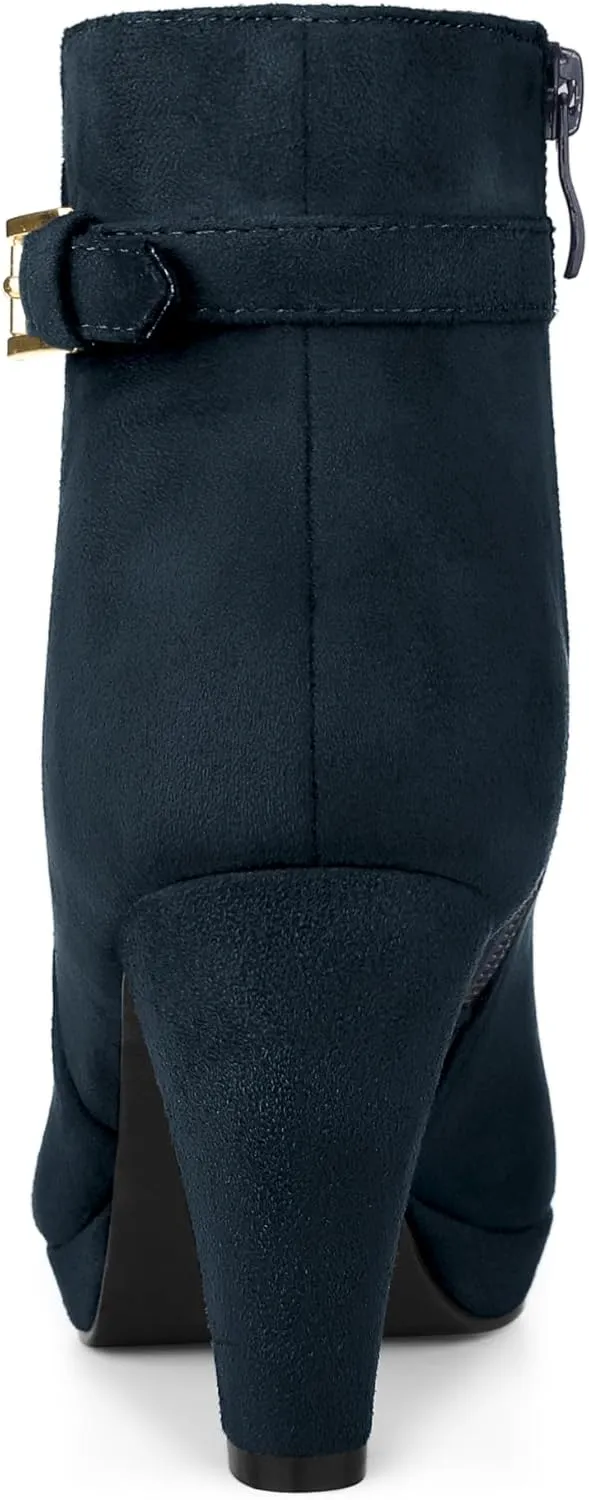 Allegra K Women's Low Platform Side Zip Buckle Chunky High Heel Ankle Booties