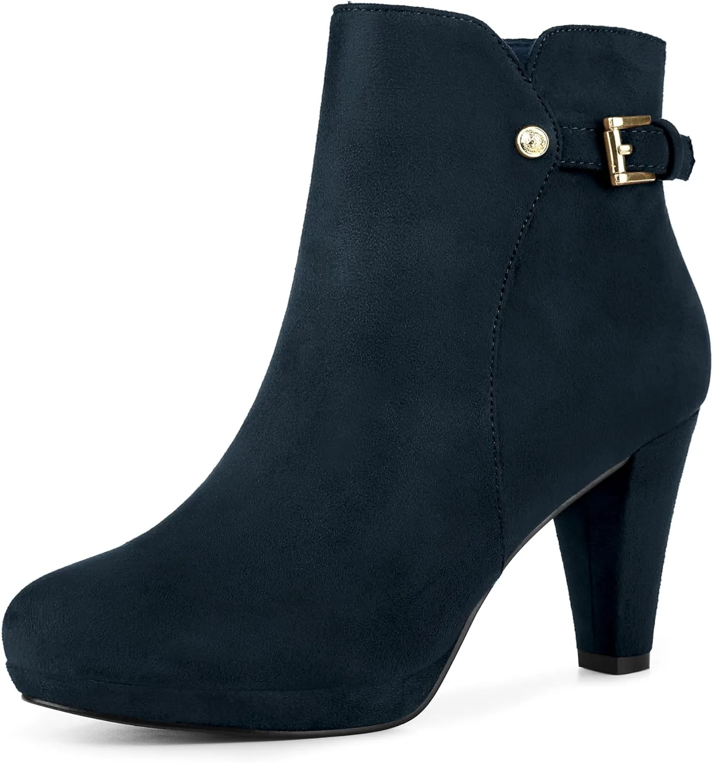 Allegra K Women's Low Platform Side Zip Buckle Chunky High Heel Ankle Booties