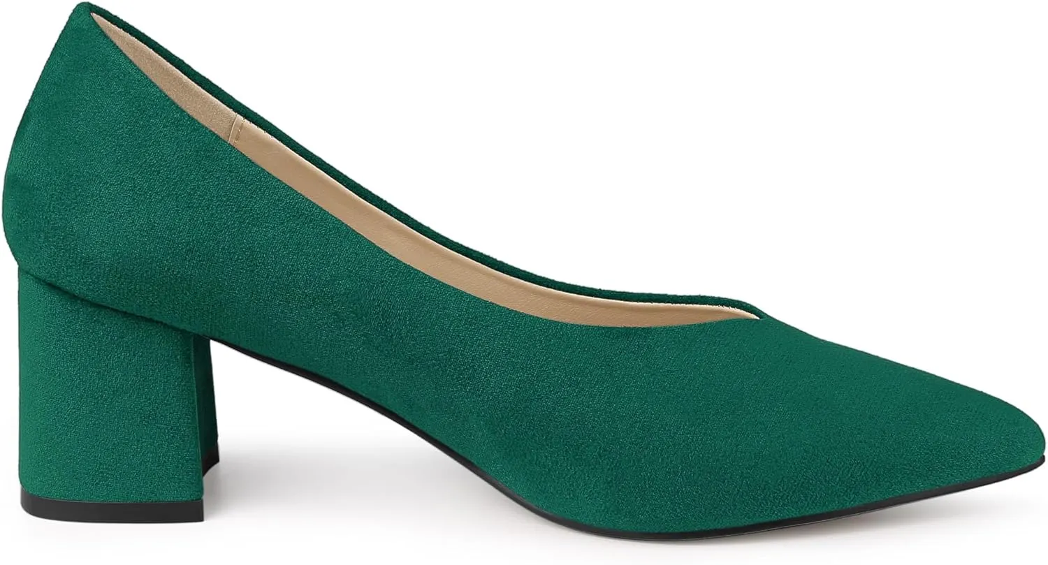 Allegra K Women's Pointy Toe Slip-on Low Chunky Heels Pumps