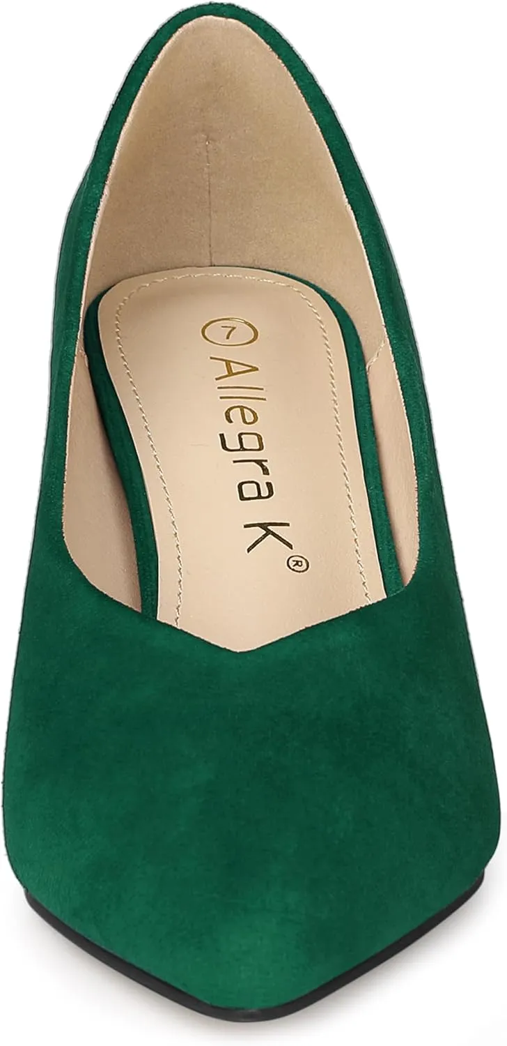 Allegra K Women's Pointy Toe Slip-on Low Chunky Heels Pumps