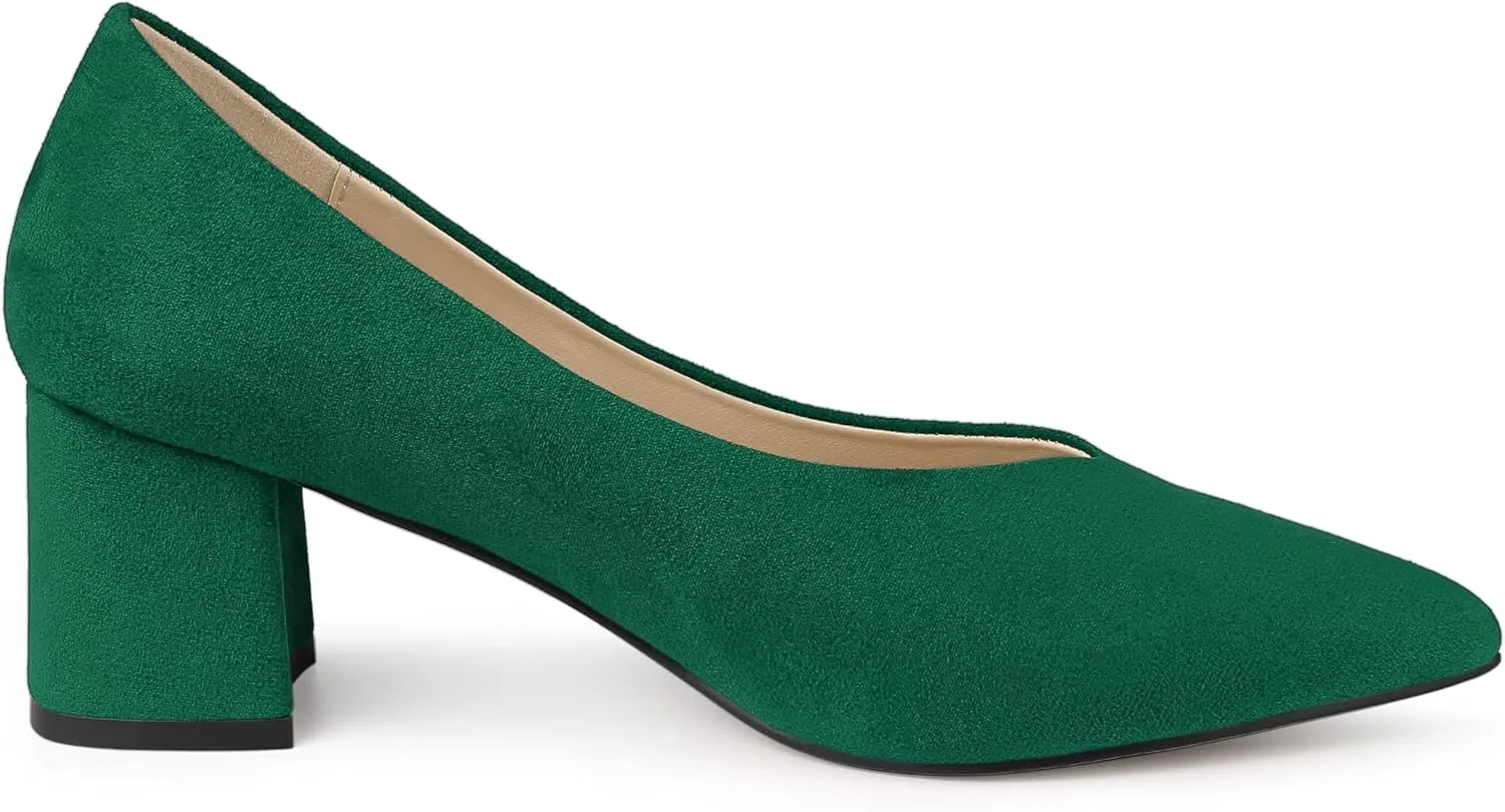 Allegra K Women's Pointy Toe Slip-on Low Chunky Heels Pumps
