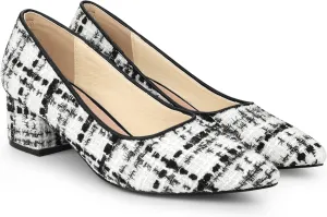 Allegra K Women's Pointy Toe Tweed Plaid Knitted Printed Chunky Heels Pumps