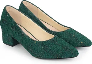 Allegra K Women's Pointy Toe Tweed Plaid Knitted Printed Chunky Heels Pumps