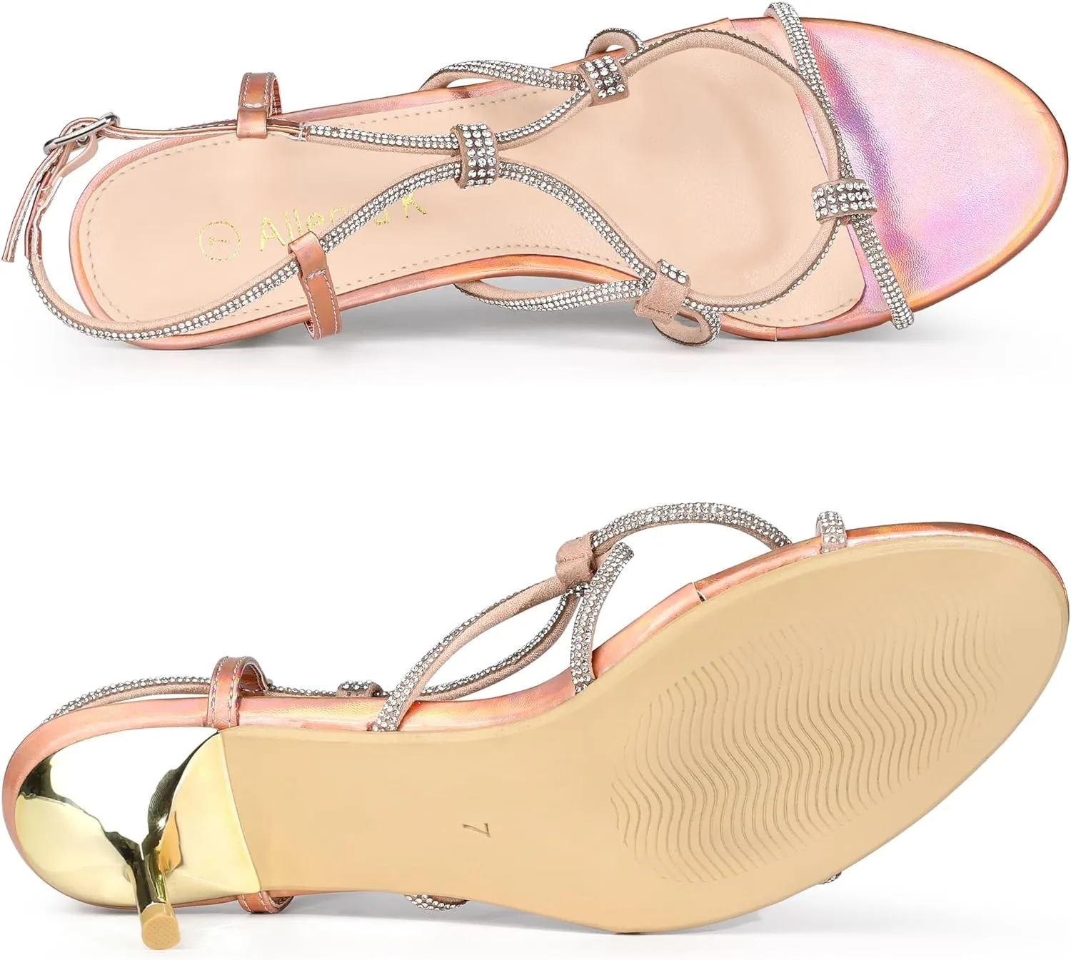 Allegra K Women's Rhinestone Strappy Slingback Kitten Heel Sandals