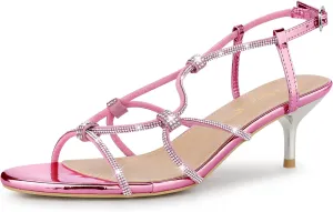 Allegra K Women's Rhinestone Strappy Slingback Kitten Heel Sandals