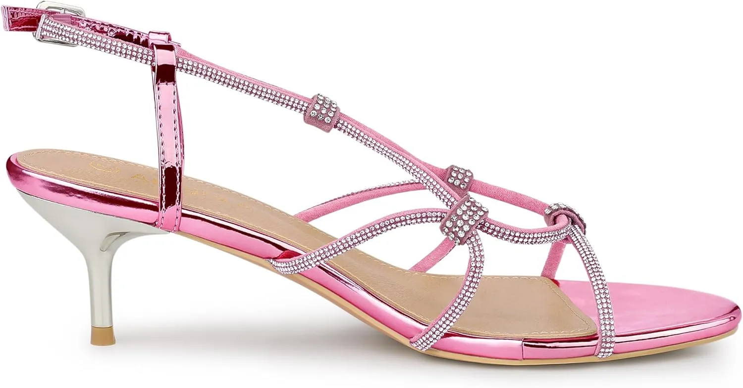Allegra K Women's Rhinestone Strappy Slingback Kitten Heel Sandals