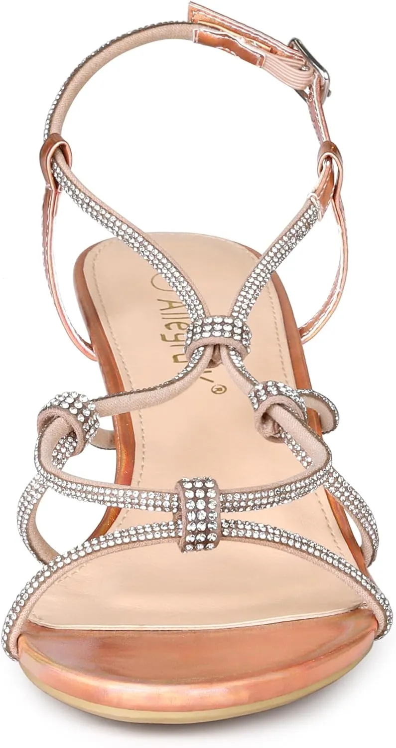 Allegra K Women's Rhinestone Strappy Slingback Kitten Heel Sandals
