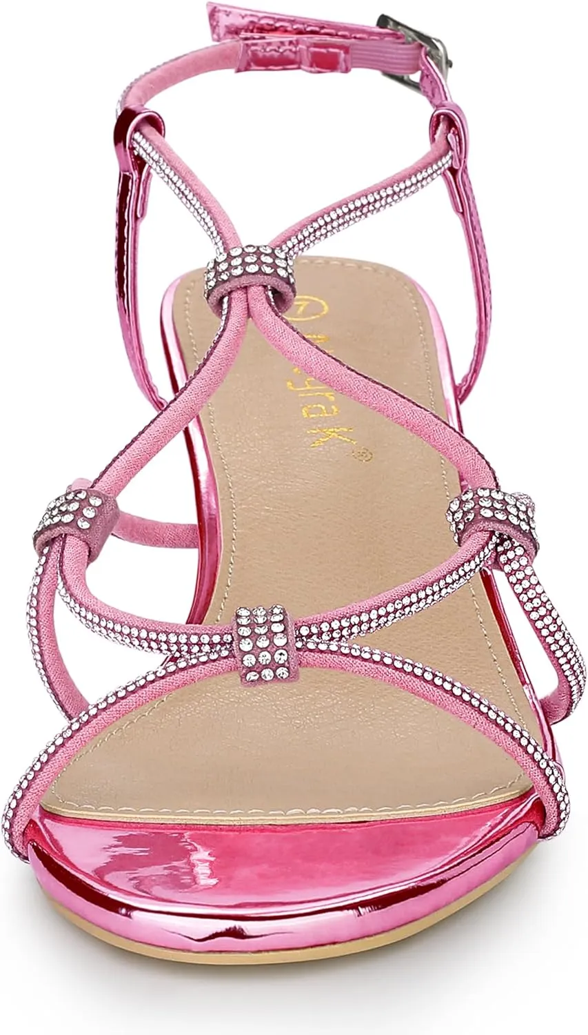 Allegra K Women's Rhinestone Strappy Slingback Kitten Heel Sandals