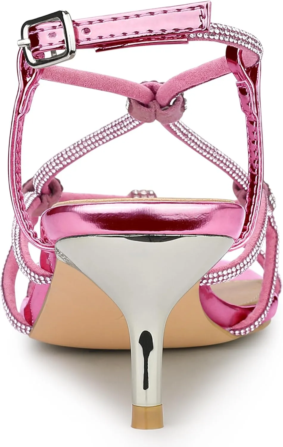 Allegra K Women's Rhinestone Strappy Slingback Kitten Heel Sandals