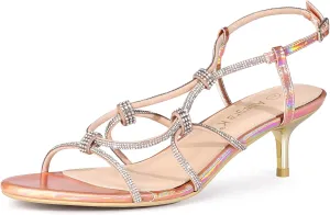 Allegra K Women's Rhinestone Strappy Slingback Kitten Heel Sandals