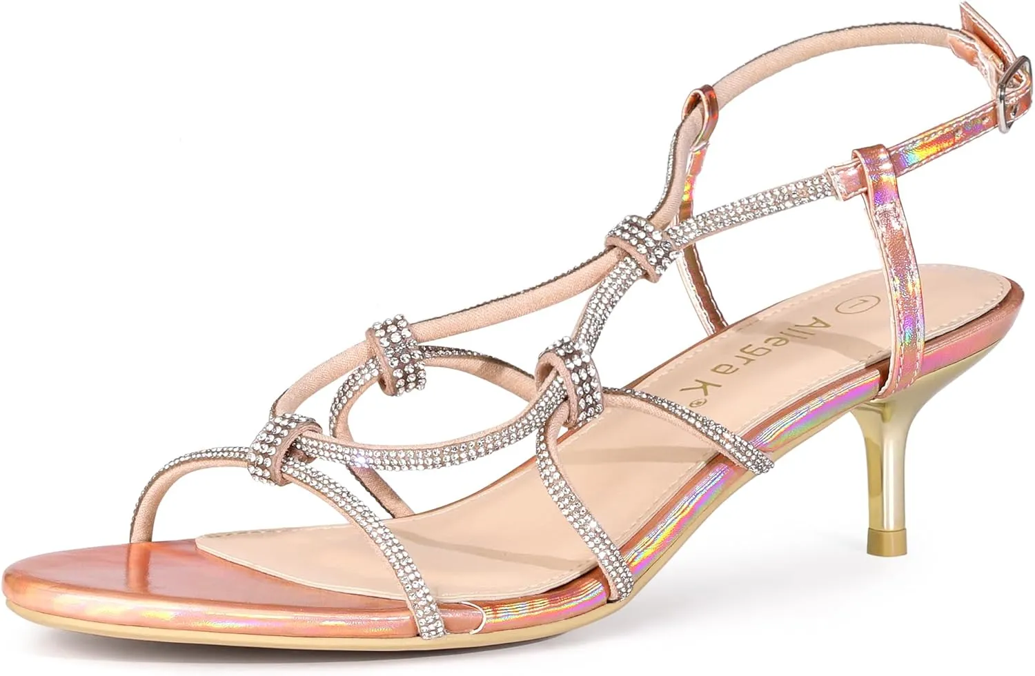Allegra K Women's Rhinestone Strappy Slingback Kitten Heel Sandals