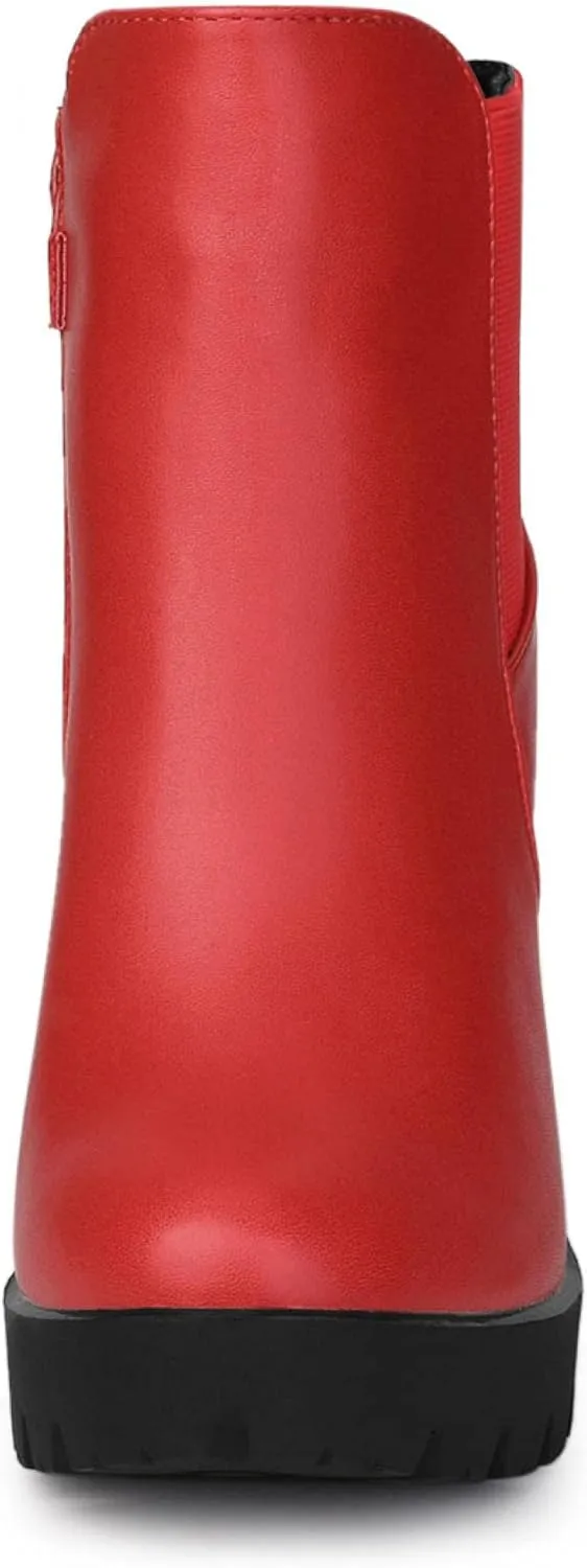 Allegra K Women's Round Toe Zipper Block Heel Platform Ankle Boots