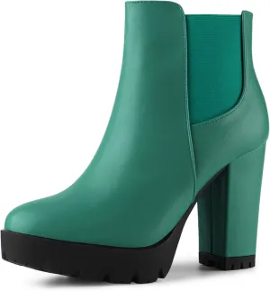 Allegra K Women's Round Toe Zipper Block Heel Platform Ankle Boots