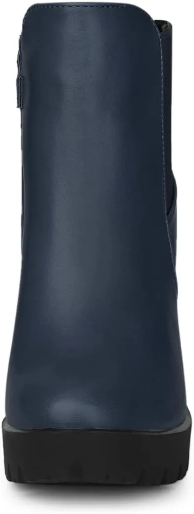 Allegra K Women's Round Toe Zipper Block Heel Platform Ankle Boots