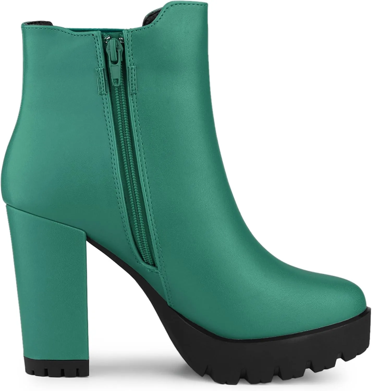 Allegra K Women's Round Toe Zipper Block Heel Platform Ankle Boots