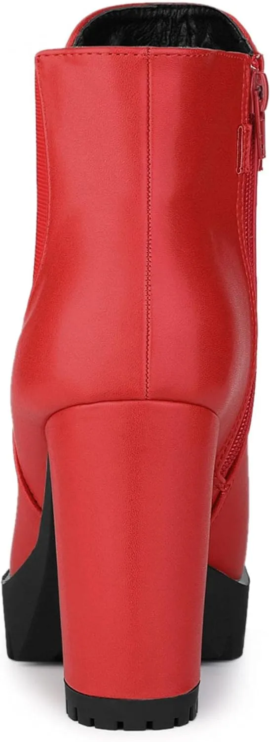 Allegra K Women's Round Toe Zipper Block Heel Platform Ankle Boots
