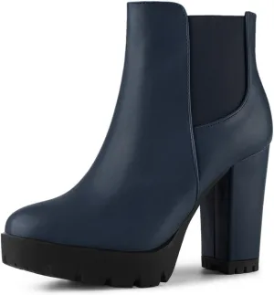 Allegra K Women's Round Toe Zipper Block Heel Platform Ankle Boots