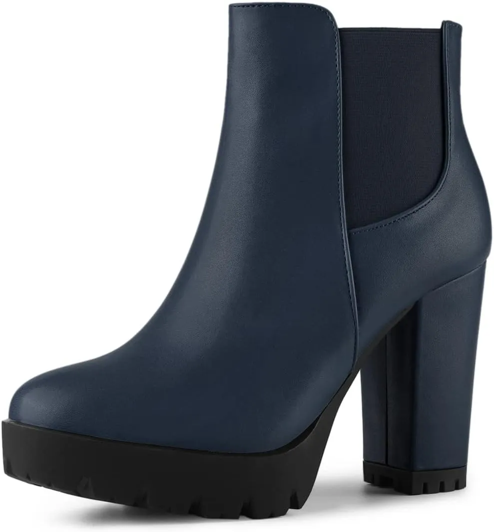 Allegra K Women's Round Toe Zipper Block Heel Platform Ankle Boots