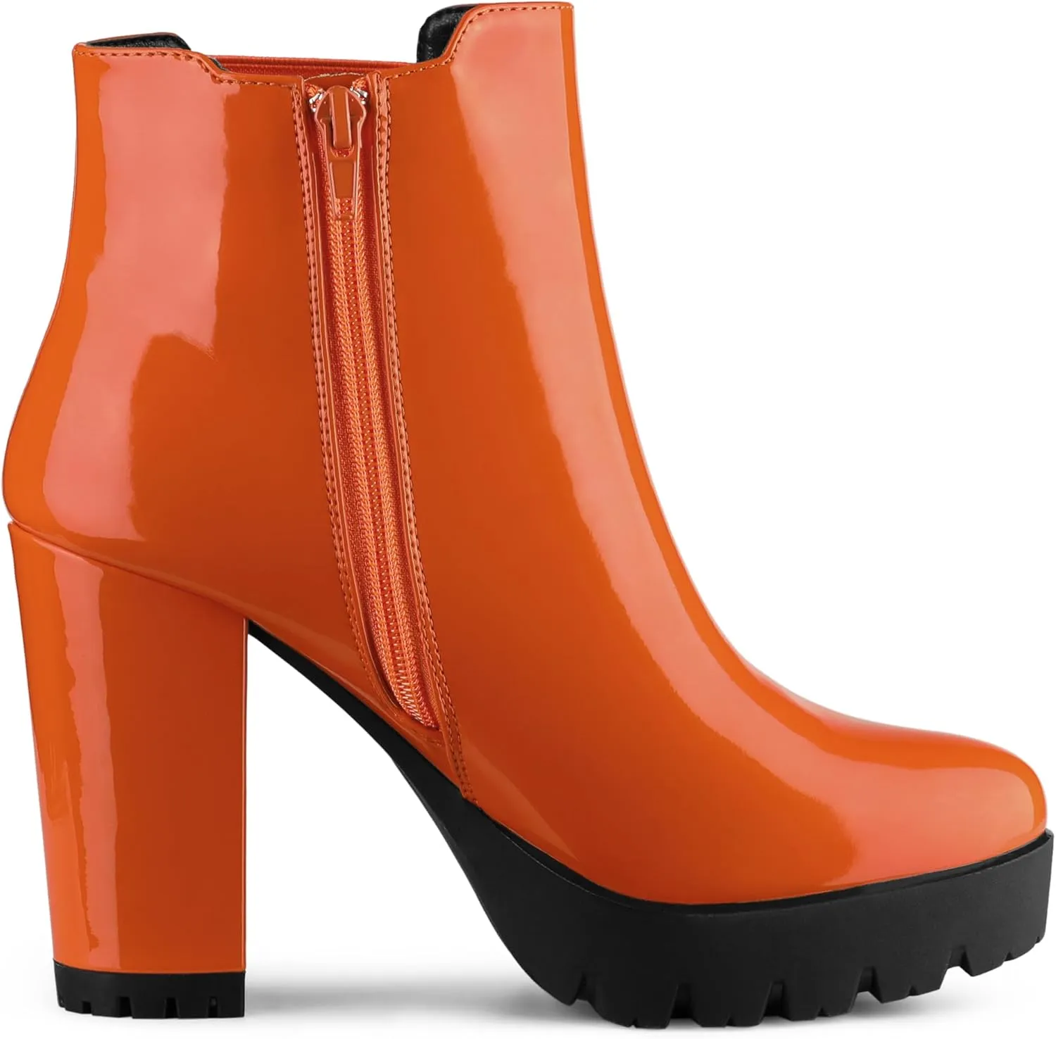 Allegra K Women's Round Toe Zipper Block Heel Platform Ankle Boots