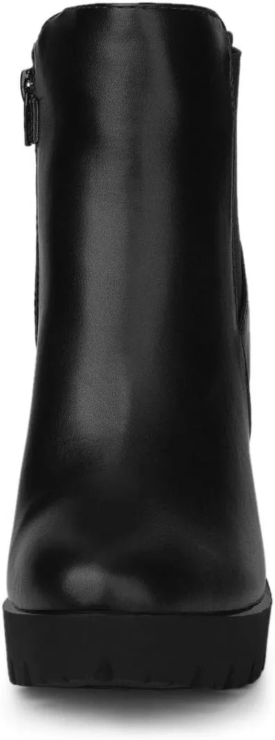 Allegra K Women's Round Toe Zipper Block Heel Platform Ankle Boots