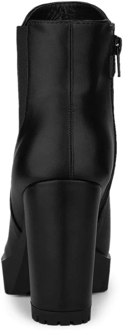 Allegra K Women's Round Toe Zipper Block Heel Platform Ankle Boots