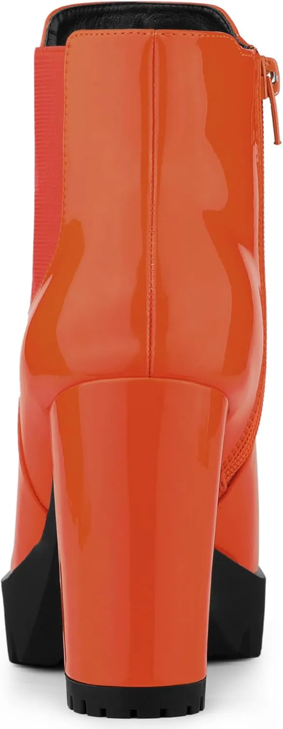 Allegra K Women's Round Toe Zipper Block Heel Platform Ankle Boots