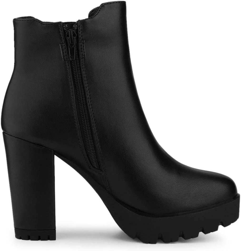 Allegra K Women's Round Toe Zipper Block Heel Platform Ankle Boots