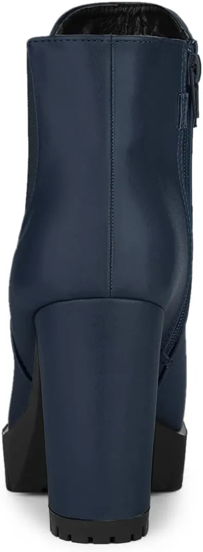 Allegra K Women's Round Toe Zipper Block Heel Platform Ankle Boots