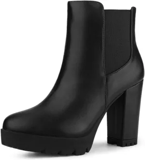 Allegra K Women's Round Toe Zipper Block Heel Platform Ankle Boots