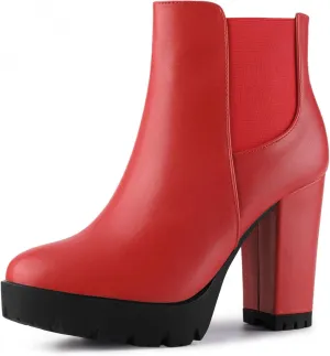 Allegra K Women's Round Toe Zipper Block Heel Platform Ankle Boots