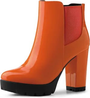 Allegra K Women's Round Toe Zipper Block Heel Platform Ankle Boots