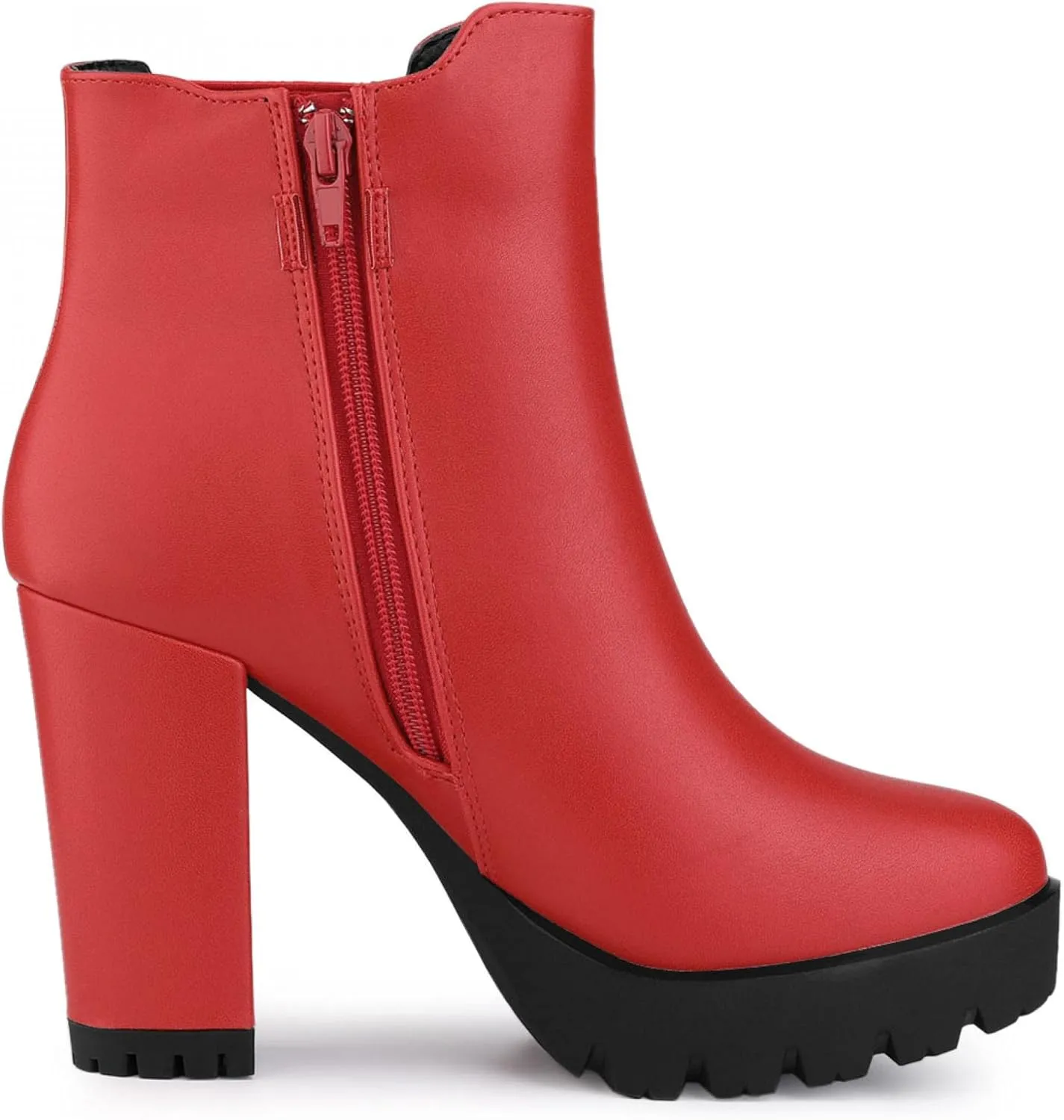 Allegra K Women's Round Toe Zipper Block Heel Platform Ankle Boots