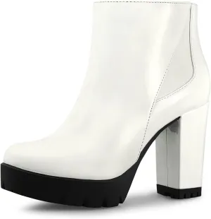Allegra K Women's Rounded Toe Chunky Heel Platform Ankle Boots