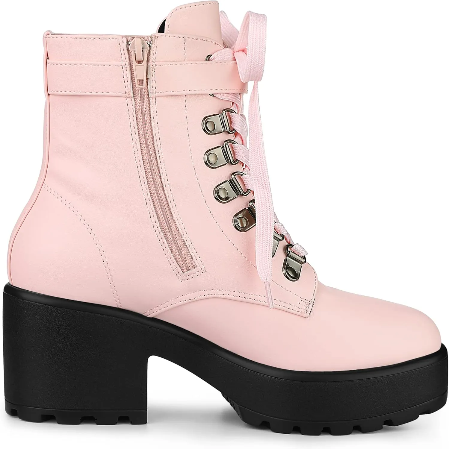 Allegra K Women's Zip Chunky Heel Platform Ankle Combat Boots