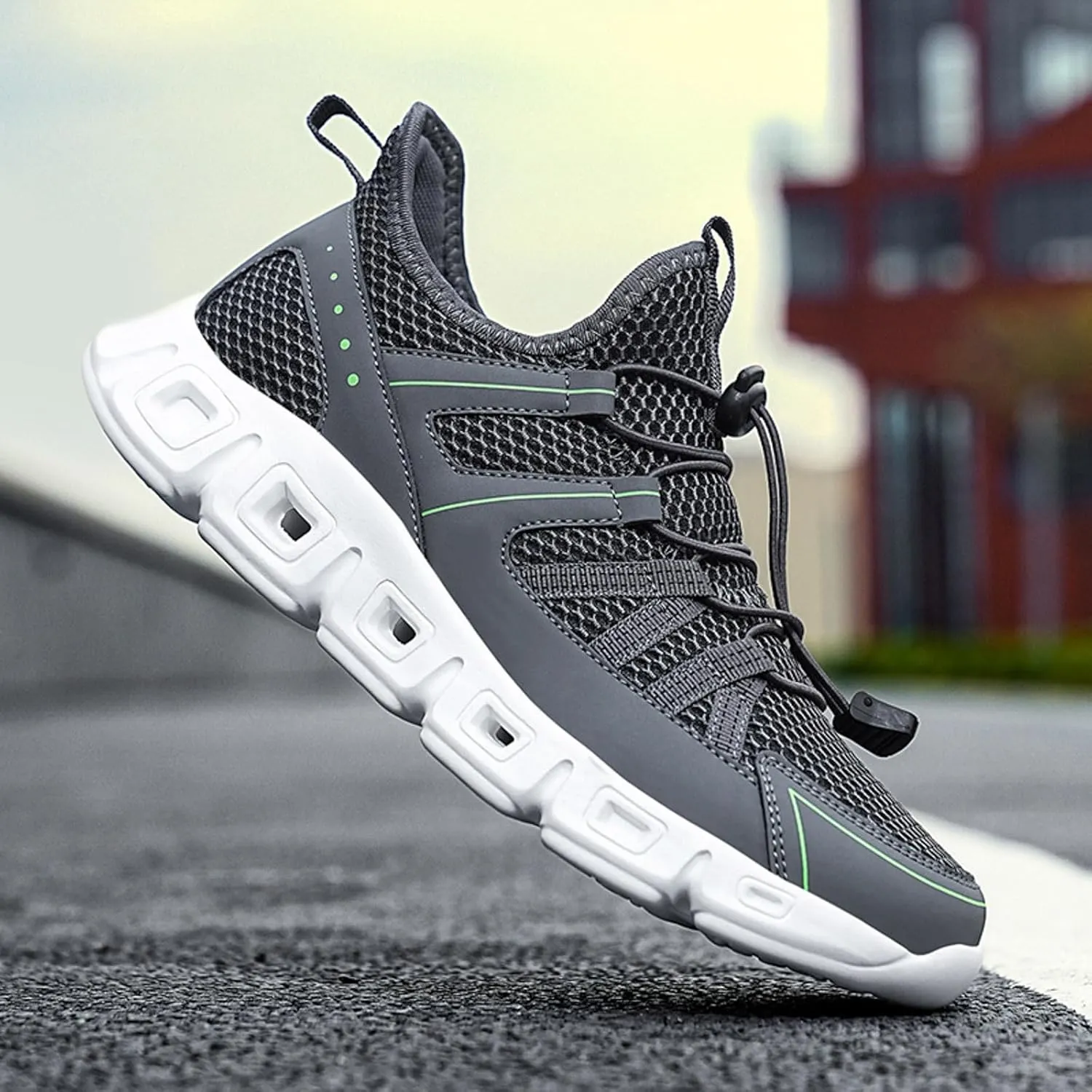 Athletic Fashion Sneakers for Men Breathable Elastic Fly Woven Mesh Sneaker Men's Lightweight Cushion Sneakers