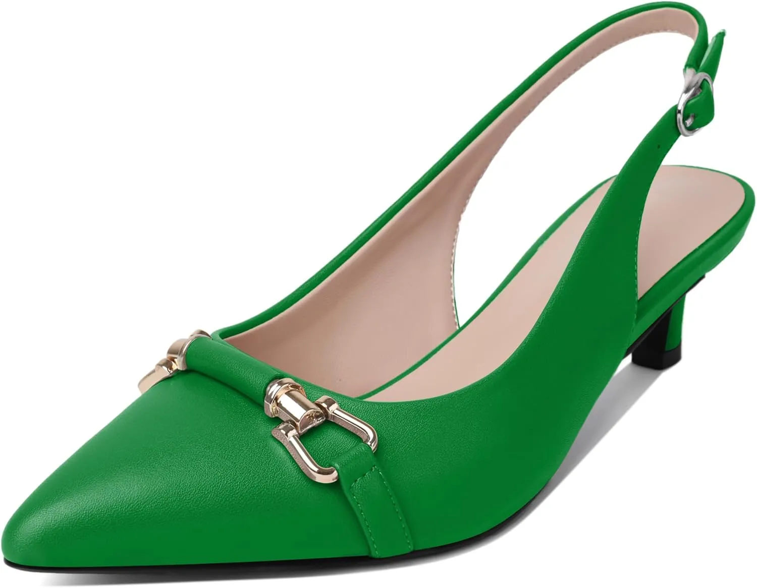 AUMOTED Women Kitten Slingback Low Heel Pumps Pointed Toe with Buckle Bow Ankle Strap Dress Shoes for Office Party Wedding 1.6 Inch