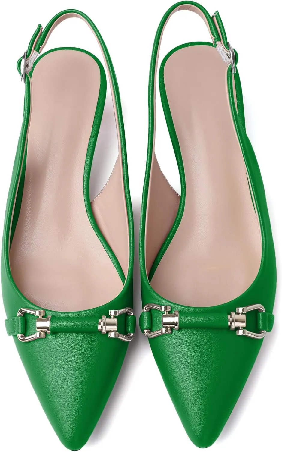 AUMOTED Women Kitten Slingback Low Heel Pumps Pointed Toe with Buckle Bow Ankle Strap Dress Shoes for Office Party Wedding 1.6 Inch
