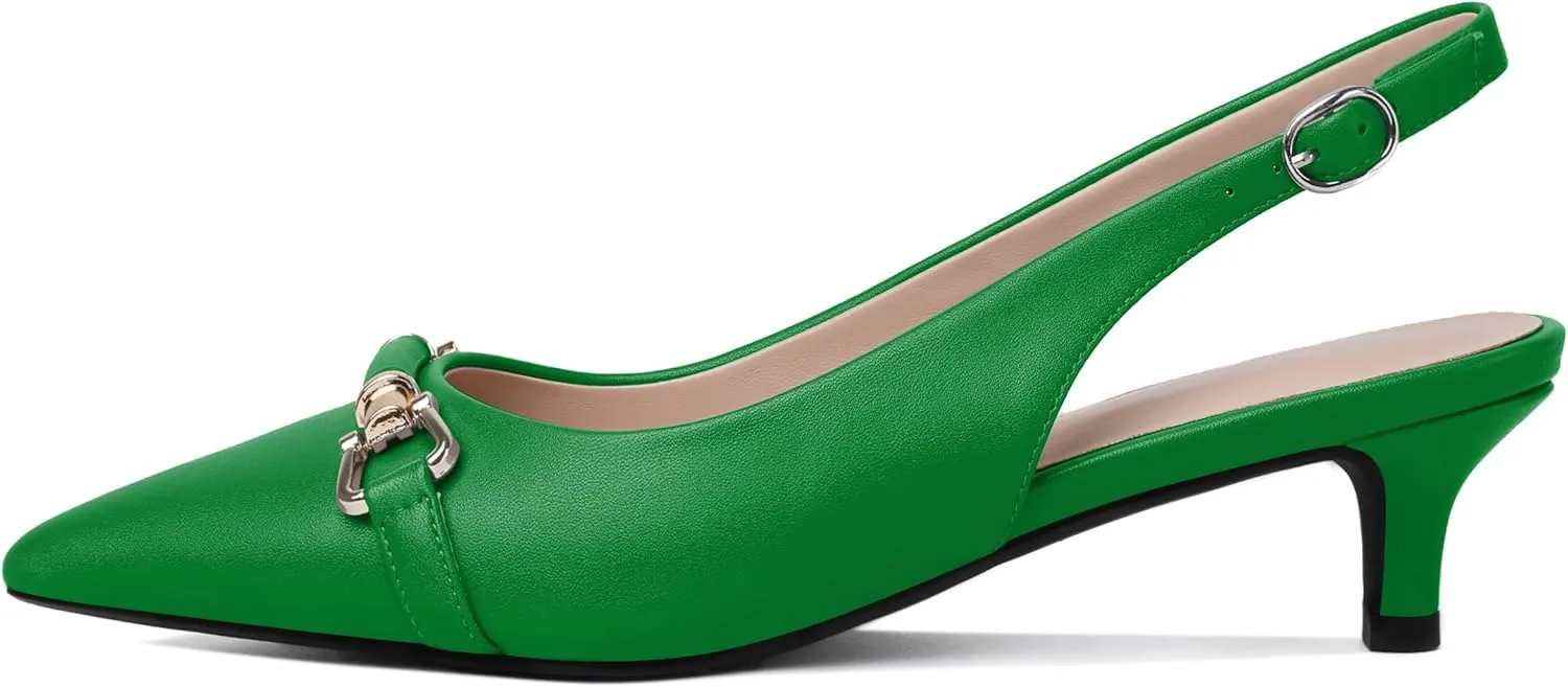 AUMOTED Women Kitten Slingback Low Heel Pumps Pointed Toe with Buckle Bow Ankle Strap Dress Shoes for Office Party Wedding 1.6 Inch