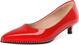 AUMOTED Women's Kitten Heel Pumps Pointy Toe Low Heel Slip-on with Beaded Dress Shoes for Ladies Office Wedding Work Evening 4CM